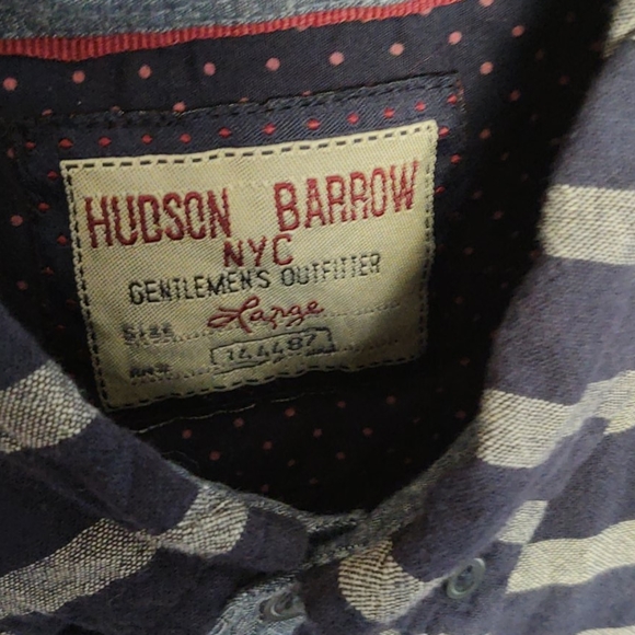 Hudson and Barrow Striped Short sleeve Button down shirt sz Lg men's - Picture 2 of 6